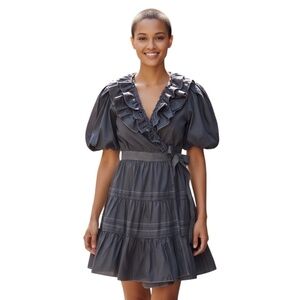 En Saison Tuckernuck Camila Mini Wrap Dress Tiered Puff Sleeves Gray Size Medium